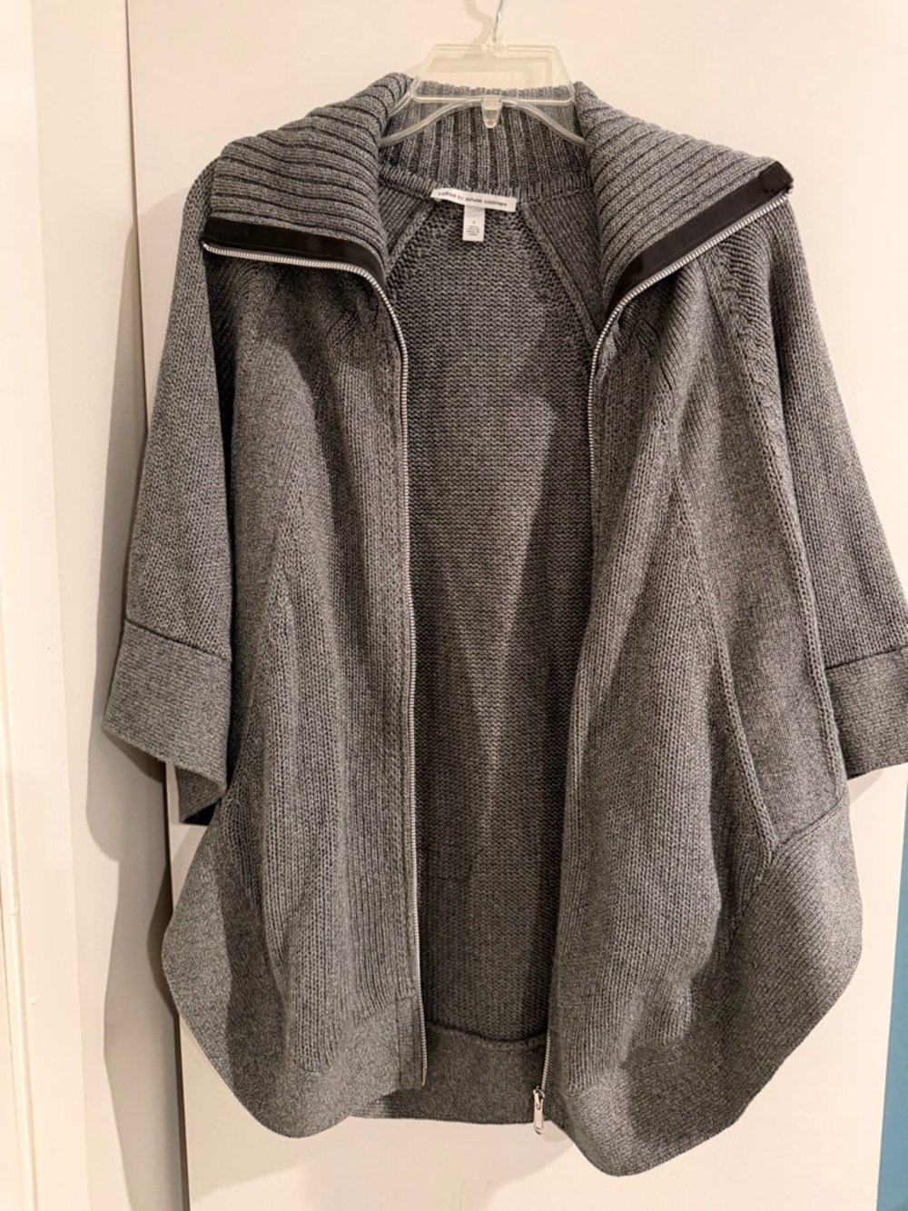 Cotton by Autumn Cashmere 100% Cotton Zip Up Poncho Sweater Charcoal Grey Small - Picture 4 of 13